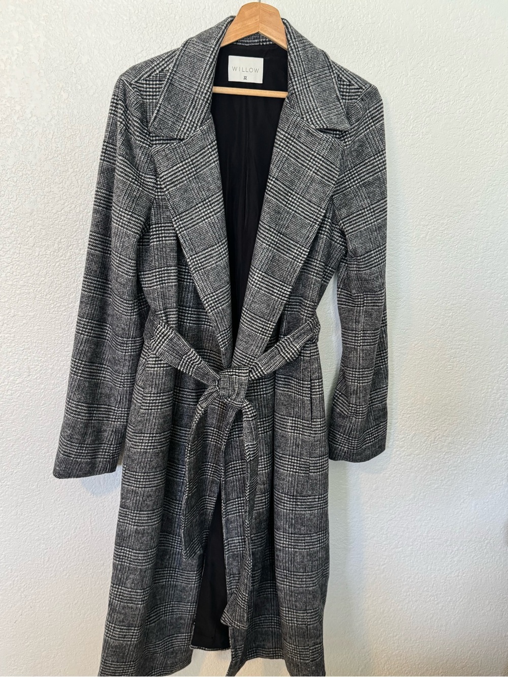 Willow Black & Gray Plaid Belted Trench Coat